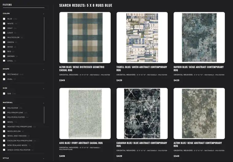 Search results for blue 5 by 8 rugs with product details and prices